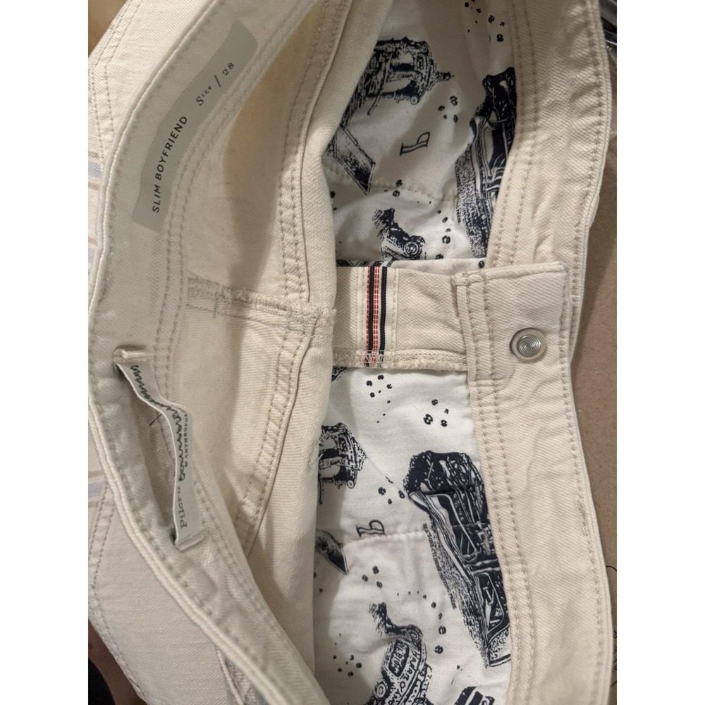 Pilcro By Anthropologie Cream Blue Slim Boyfriend Striped Floral Shorts Size 28 - Picture 5 of 7